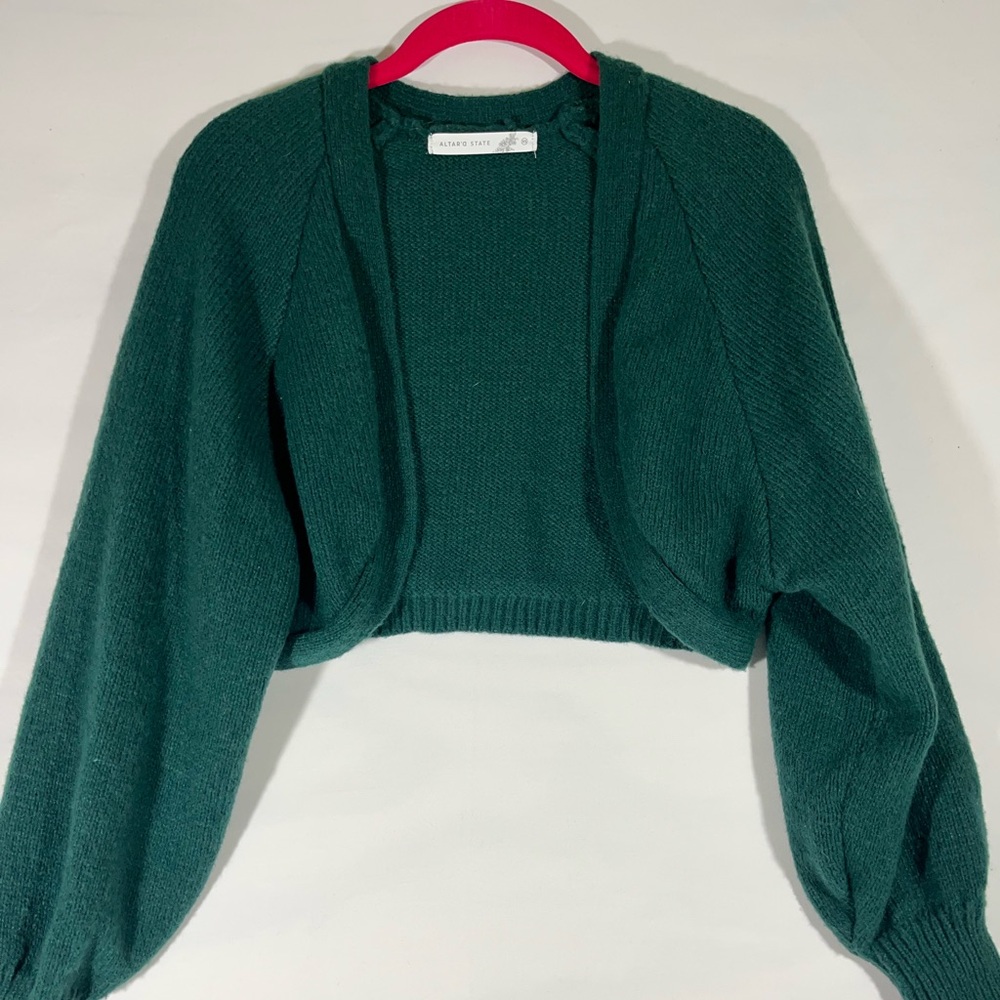 ALTAR’D STATE SWEATER SHRUG CARDIGAN OPEN FRONT‎ SUPER SOFT XS GREEN PREOWN A76
